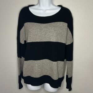 Pure Amici 100% Cashmere Striped Sweater Pullover Soft Gray & Black Small